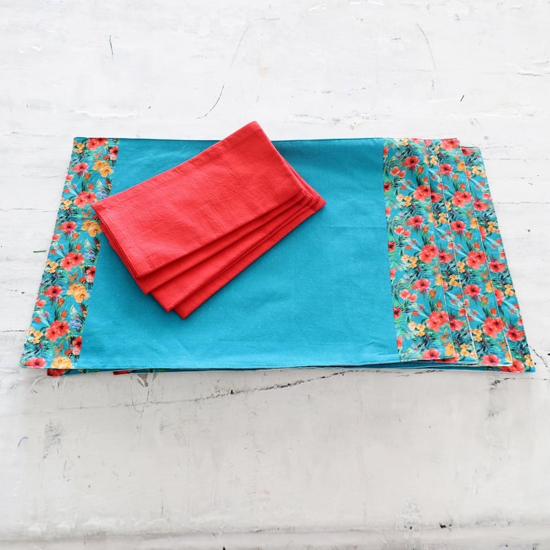 Novica Handmade Floral Greetings Placemat And Napkin Set (Set For 4)