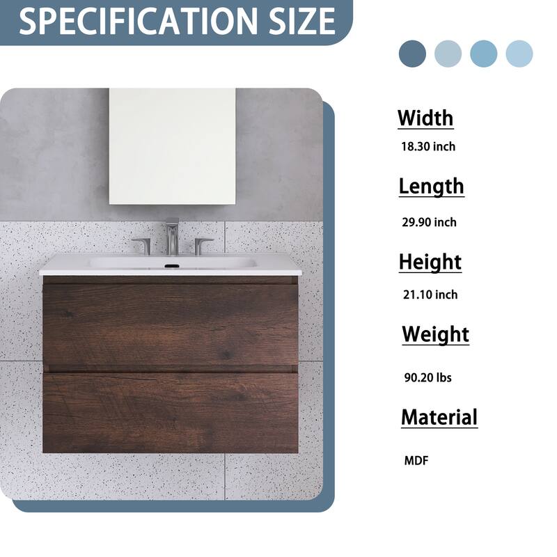 Floating Integrated Bathroom Vanity with Ceramic Sink, Three Faucet Holes