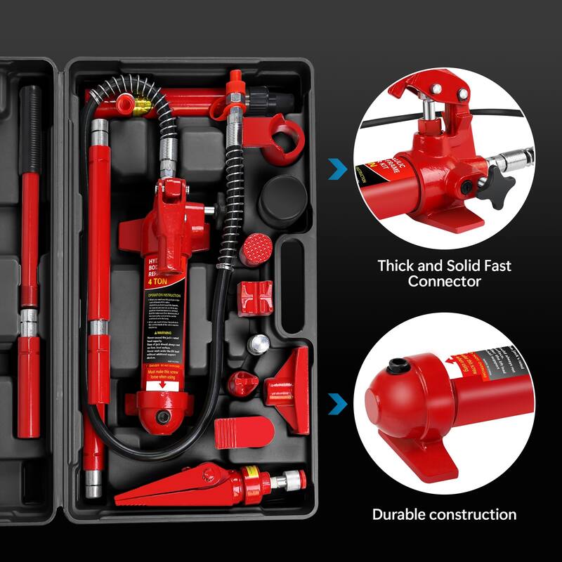4 Ton Porta Power Kit, Portable Hydraulic Jack with 4.1 ft/1.25 m Oil Hose, 17 Pcs Hydraulic Ram, 8000 Lbs Capacity