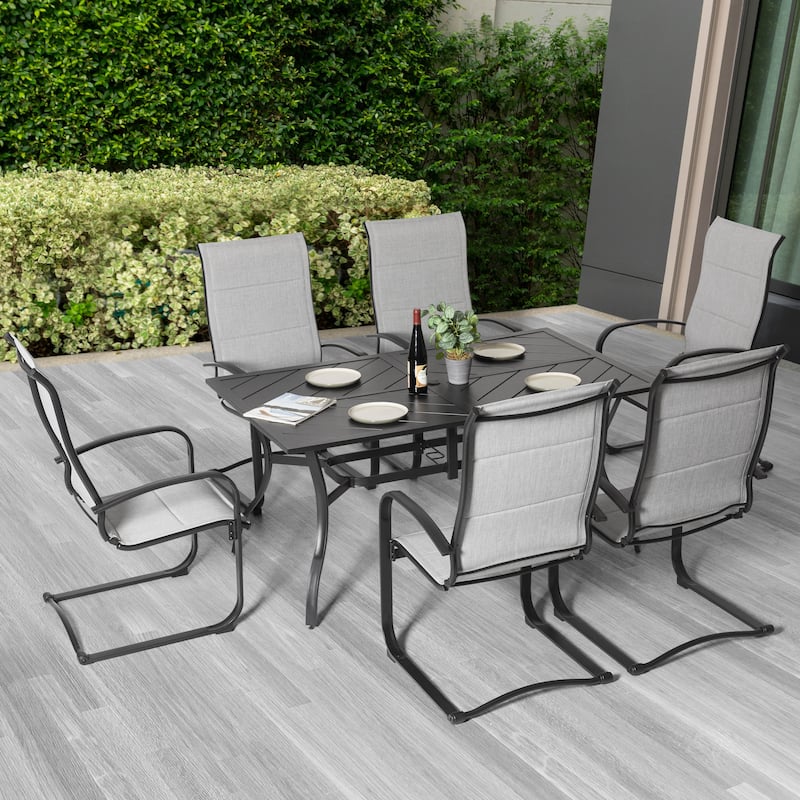 Outdoor Dining Set of 7, Textilene Chairs and Iron Splicing Dining Table