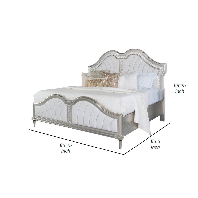 Nive Platform King Size Bed, Double Arched, Upholstered, Silver Oak