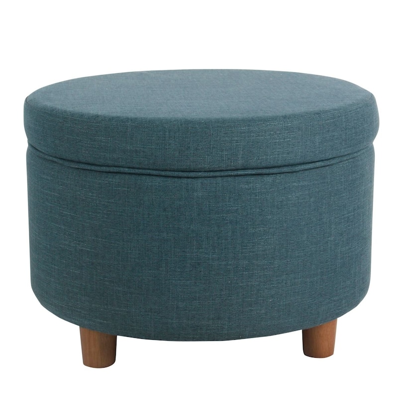 Porch & Den Rockwell Teal Round Storage Ottoman - Blue