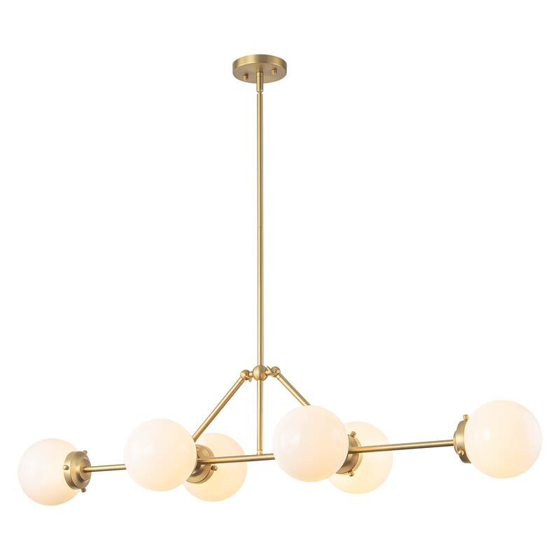 6-Light Dimmable Modern Metal & Glass Pendant Light with Adjustable Rods for Dining Room