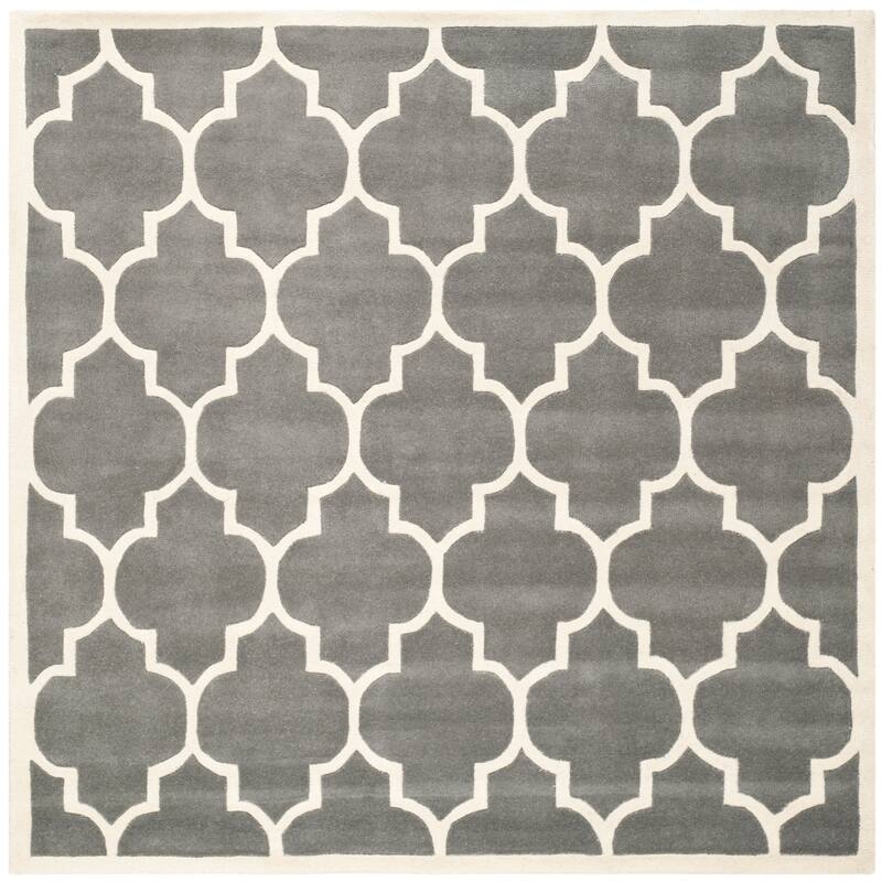 SAFAVIEH Handmade Chatham Vally Modern Moroccan Wool Rug - 4' Square - Dark Grey/Ivory