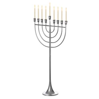 Modern Solid Metal Judaica Hanukkah Menorah 9 Branched Candelabra