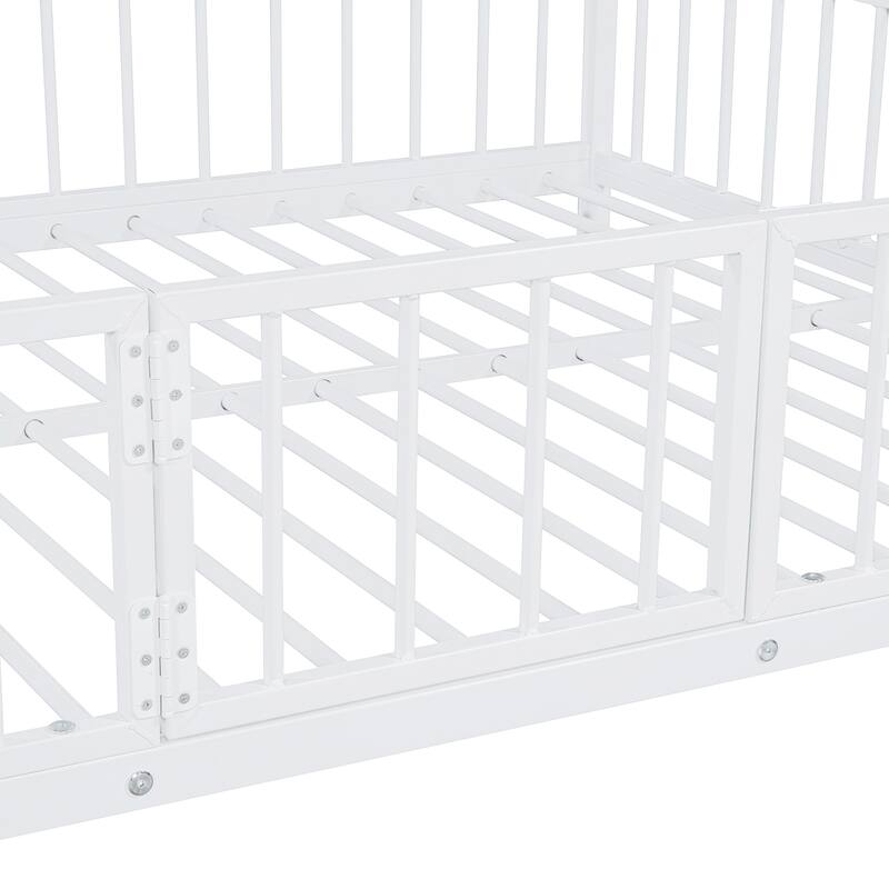 Twin/Full Metal Bunk Bed with Slide and Safety Guardrails - Convertible Loft Bed