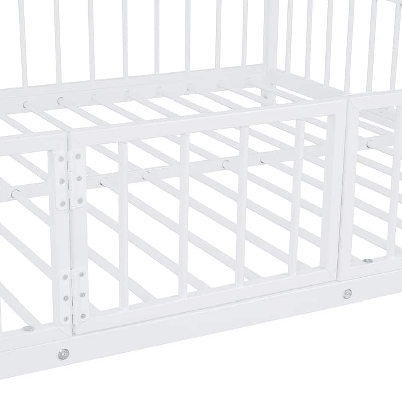 White Full over Full Size Metal Bunk Bed with Slide and Guardrails for Kids