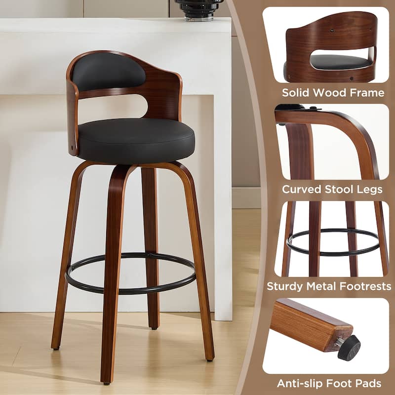 26"/29" Swivel Faux Leather Upholstered Bentwood Counter or Bar Height Stools, Set of 2/4