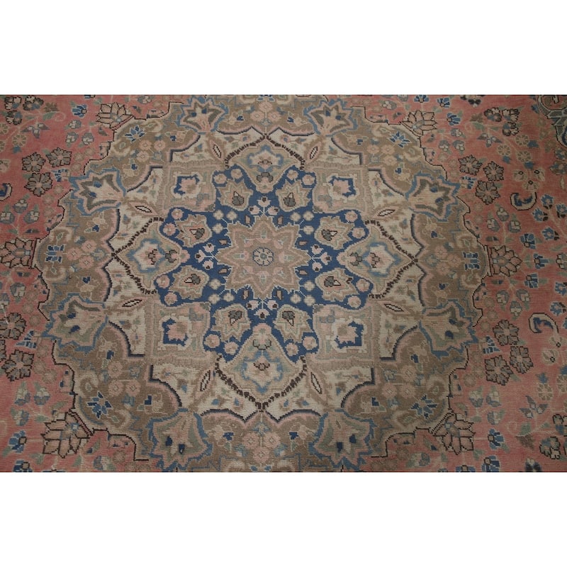 Traditional Mashad Persian Vintage Area Rug Handmade Wool Carpet - 9'5" x 12'5"