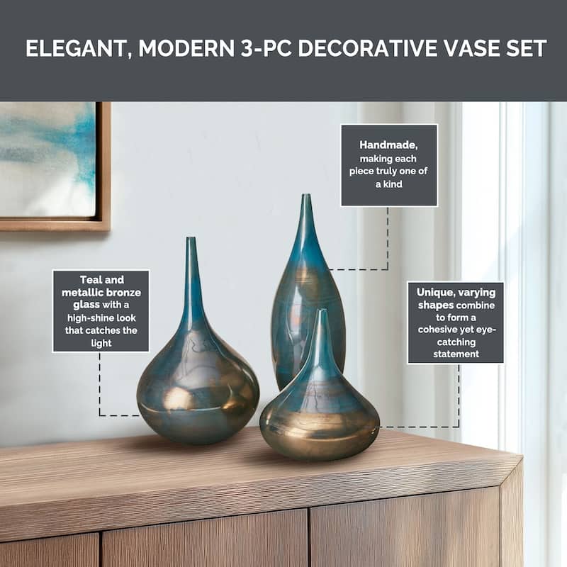 Madison Park Signature Aurora Blue and Bronze Decorative Glass Vases 3-piece set