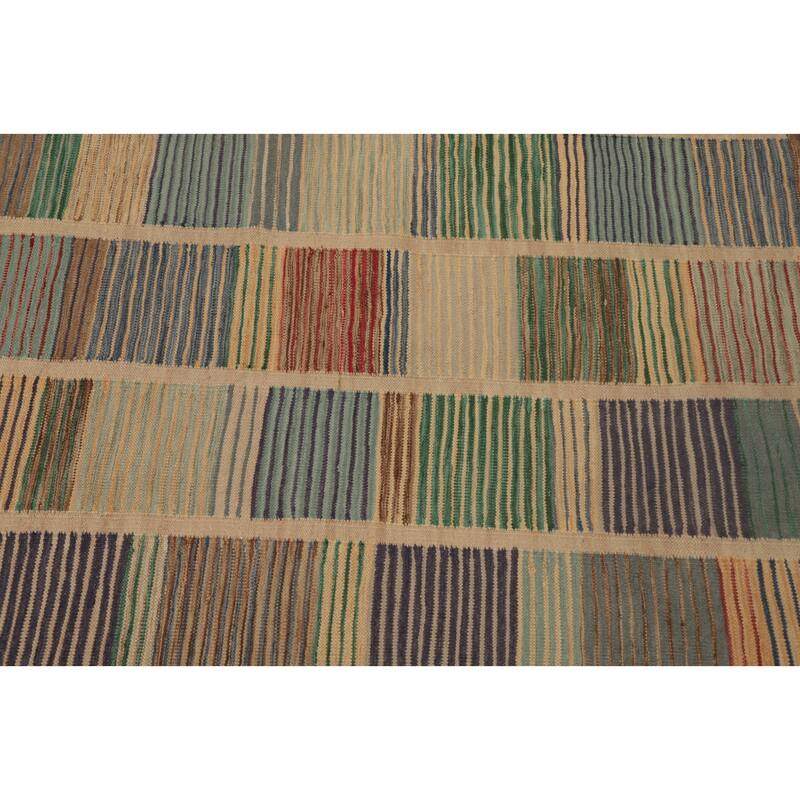 Hand Woven Oriental 100% Wool Carpet Southwestern Modern Multi-Colored Kilim Runner Rug - 12' 1'' X 2' 10''