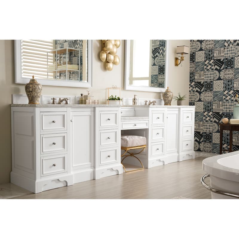 James Martin Vanities De Soto 118" Double Vanity Set with Makeup Table, Bright White