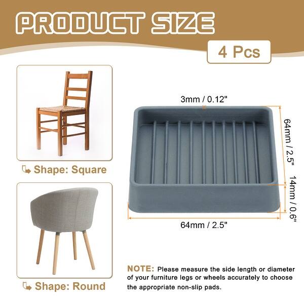 Non-Slip Furniture Pads – 4-Pack Round Rubber Caster Cups, 2.5" Diameter, Floor Protectors For Sofa, Table, Bed & Piano
