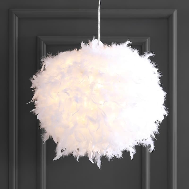 Simon 19" Feather Metal Adjustable LED Pendant, White by JONATHAN Y