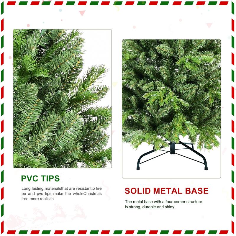 6FT Christmas Tree with 1032 PE+PVC Tips - Full-Bodied Holiday Tree with Hinged Branches,Metal Stand,Green Xmas Decoration
