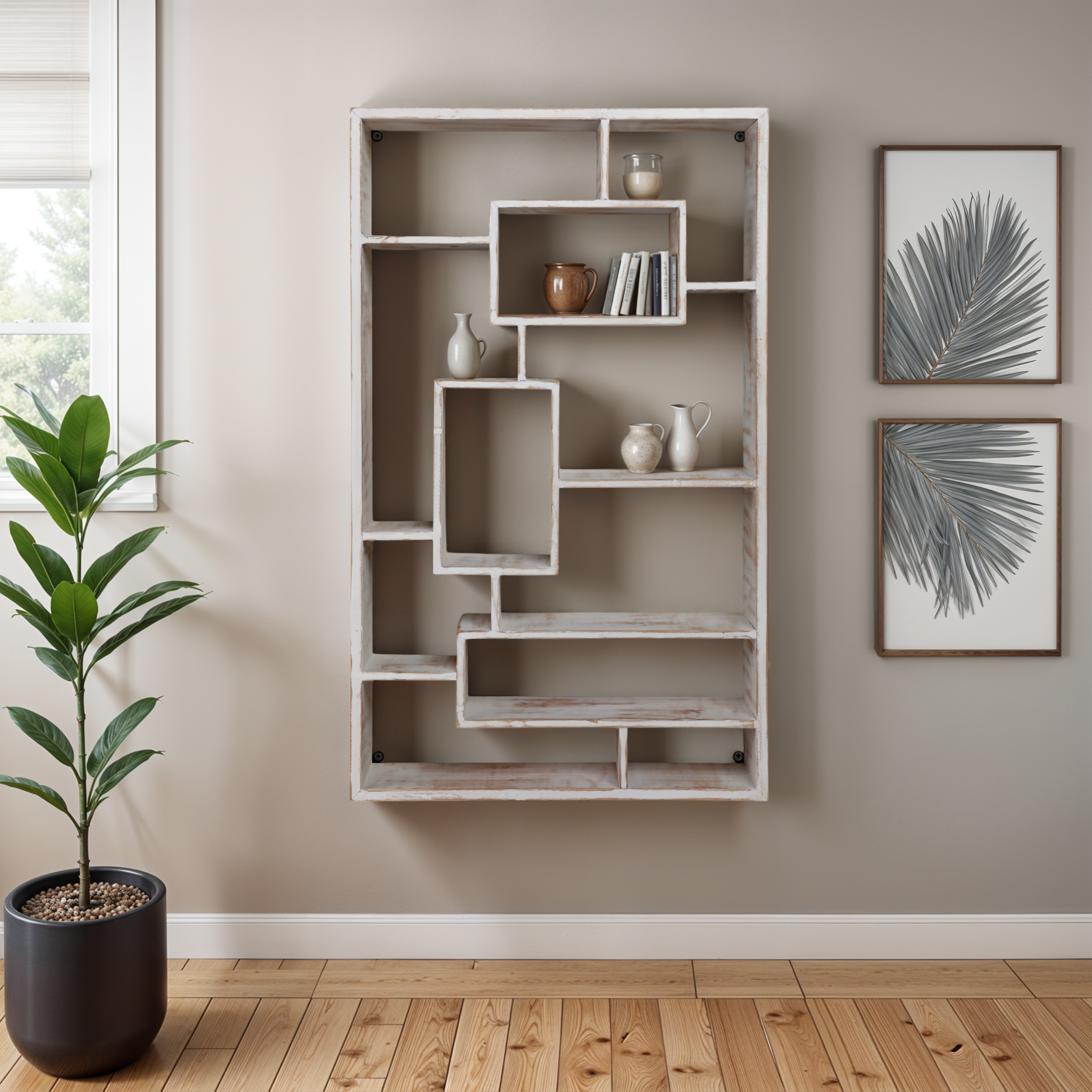 Sagebrook Home Wooden Geometric Wall Shelf