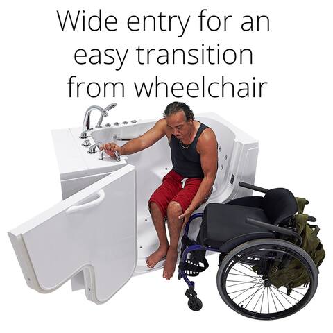 Ella Wheelchair Transfer 30"x52" Acrylic Hydro Massage Walk-In Bathtub with Outward Swing Door, 5 Piece Fast Fill Faucet