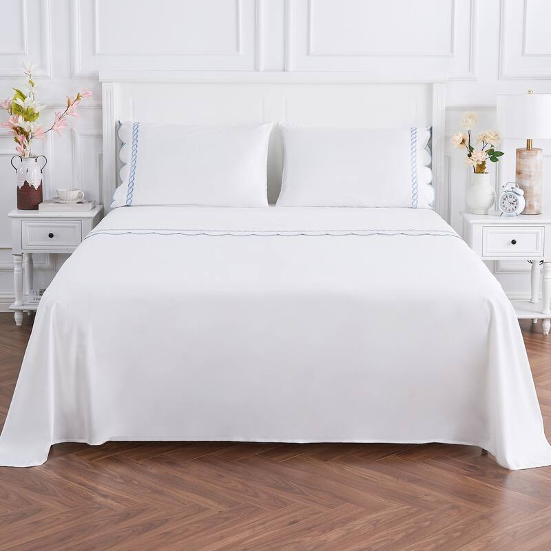 Home Sweet Home Collection 600TC Cotton Scallop Rope Embroidery Sheet Set & Pillowcases