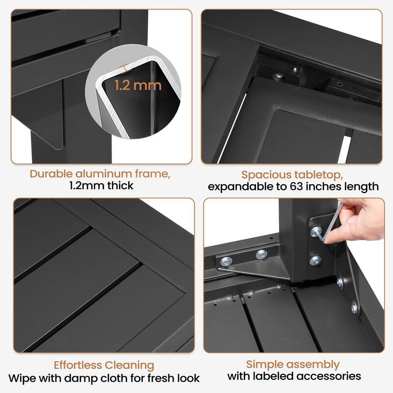 5/7/11 Piece Set Outdoor Dining Set Aluminum Patio Expandable Table with Stackable Chairs