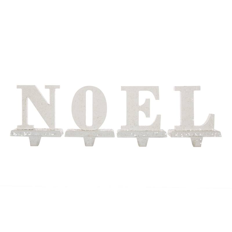 Glitzhome 6-7" H Heavy Duty Christmas NOEL Stocking Holders Mantel Ornament - White NOEL