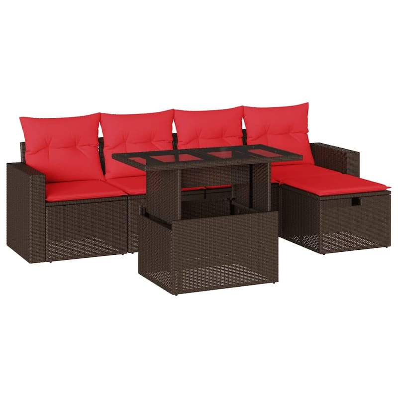 vidaXL Patio Sofa Set with Cushions and Table Outdoor Garden 6 Piece Poly Rattan