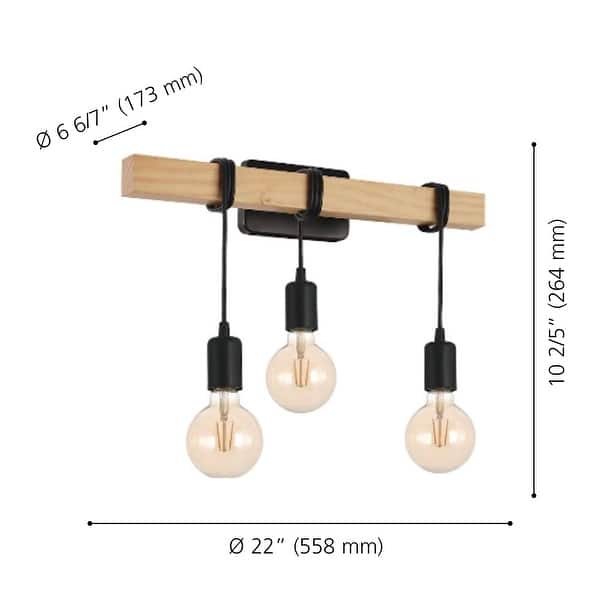 Kingswood - 3-Light Open Bulb Wall Light - Natural Wood