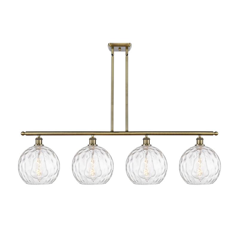 Innovations Lighting Athens Water Glass - 4 Light 48" Island Light - Antique Brass/Clear Water Glass