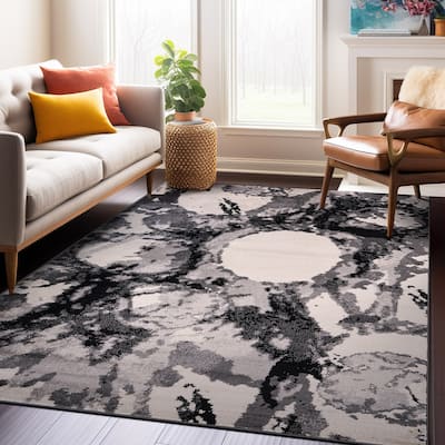 World Rug Gallery Contemporary Abstract Circles Black Area Rug