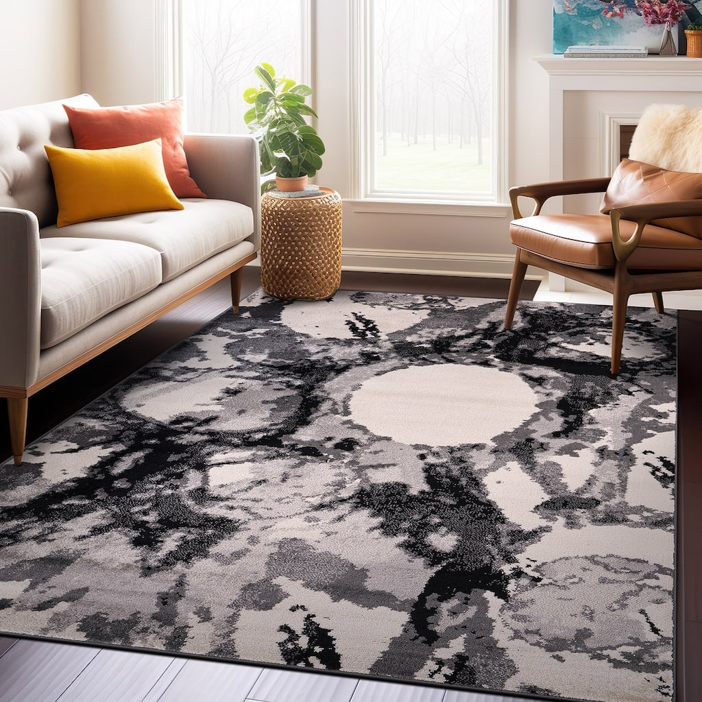 World Rug Gallery Contemporary Abstract Circles Black Area Rug