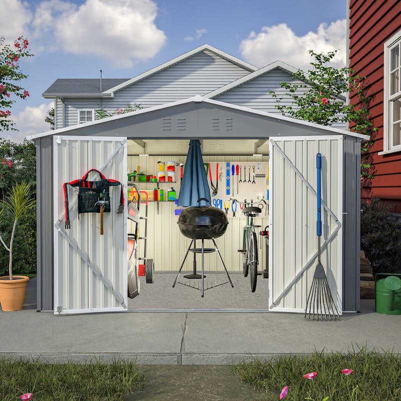 GDFStudio - Evelyn Spacious Outdoor Waterproof Tool Storage Shed with Durable Metal Frame