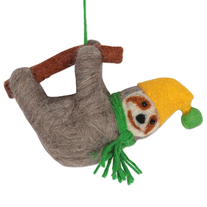 Novica Handmade Sweet Sloths Wool Holiday Ornaments (Set Of 6)