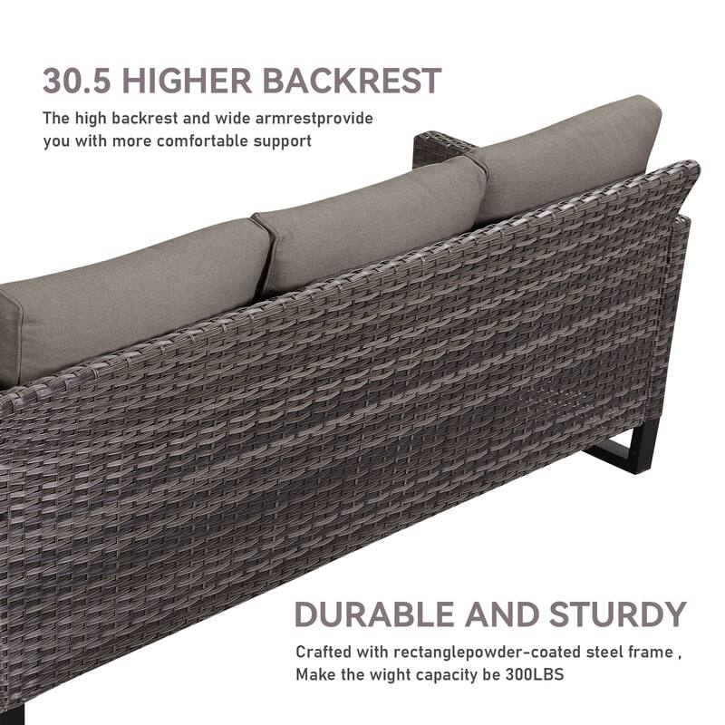 3 Pieces Outdoor Wicker Sofa with Ottomans Grey - Grey