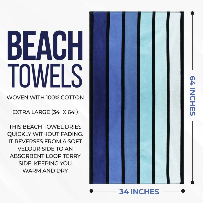 Superior Faded Stripes Cotton Velour Quick-Dry Oversized Beach Towel