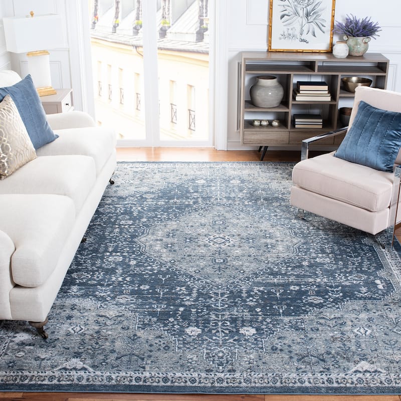 SAFAVIEH Oregon Hildegarde Traditional Oriental Navy/Ivory Rug - 8' x 10' - Navy/Ivory