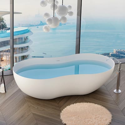 ABRUZZO 67" x 31.5" Freestanding Solid Surface Soaking Tub Matte White with Overflow & Pop-Up Drain