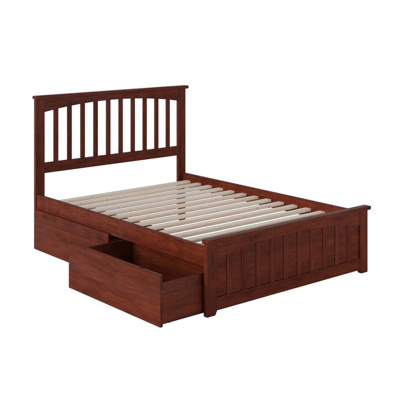 Mission Full Platform Bed with 2 Bed Drawers in Walnut - Walnut - Full