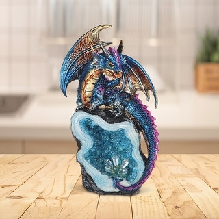 ICE ARMOR 8"H Colorful Baby Dragon Guarding Blue Faux Crystal Cave ...