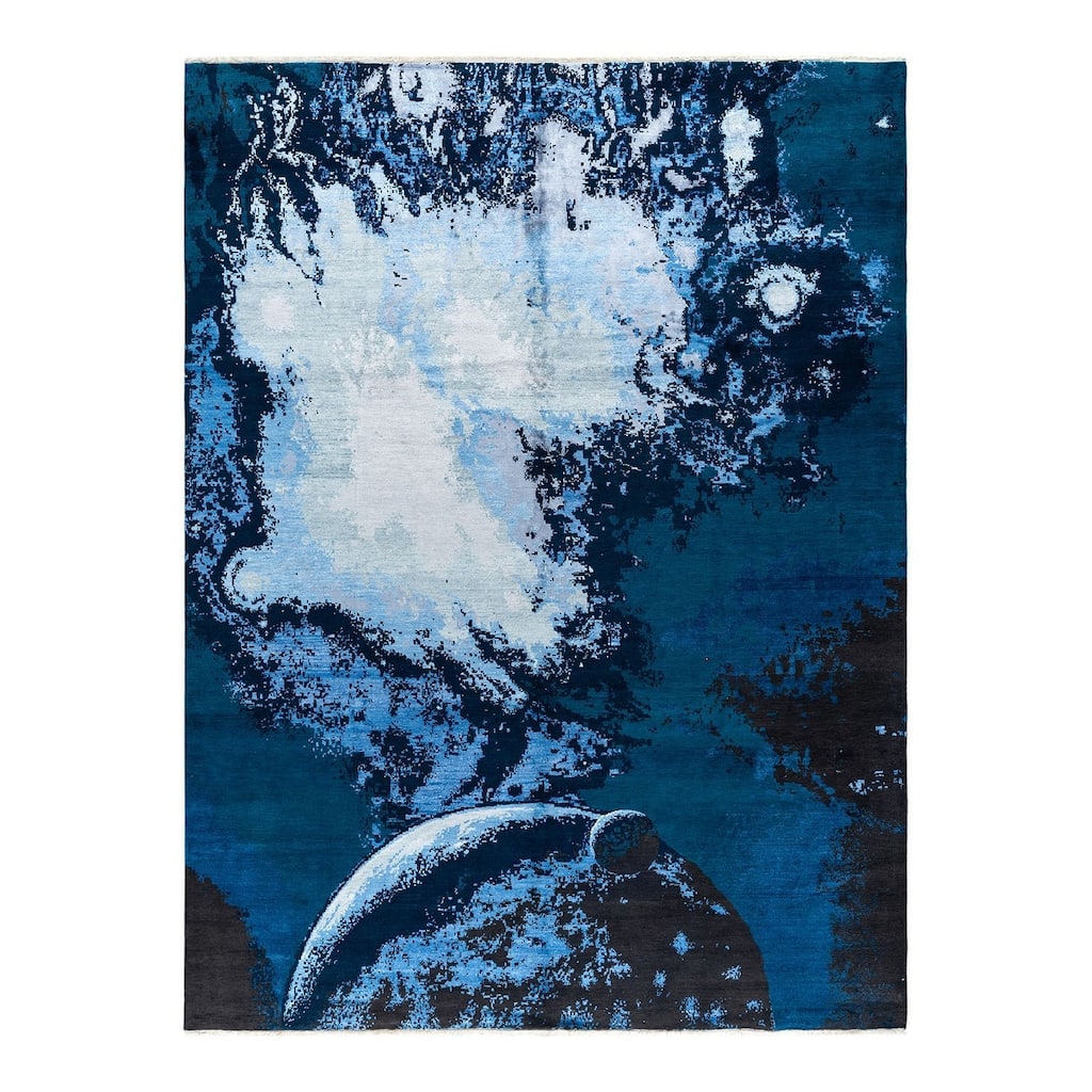 Ikat One-of-a-Kind Hand-Knotted Area Rug - Black, 9' 2" x 12' 1" - 9' 2" x 12' 1"