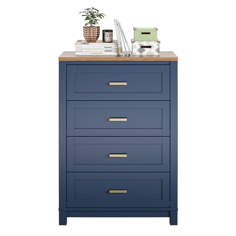 Josiah 4 Drawer Dresser, Navy with Walnut top - none - Bed Bath