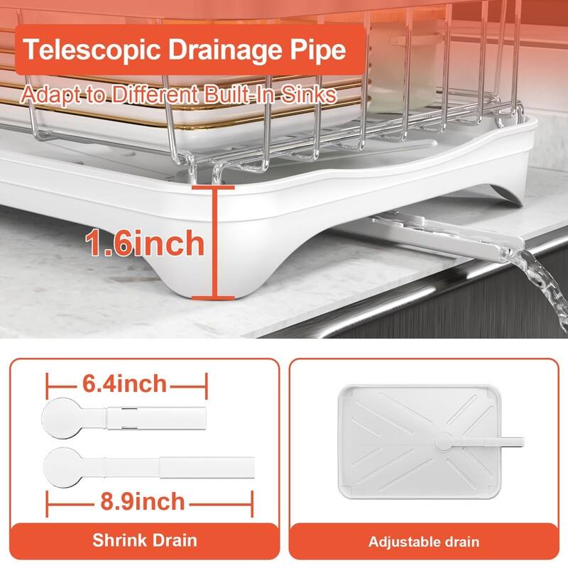 Stainless Steel Dish Drying Rack with Drain Tray & Cup Holder