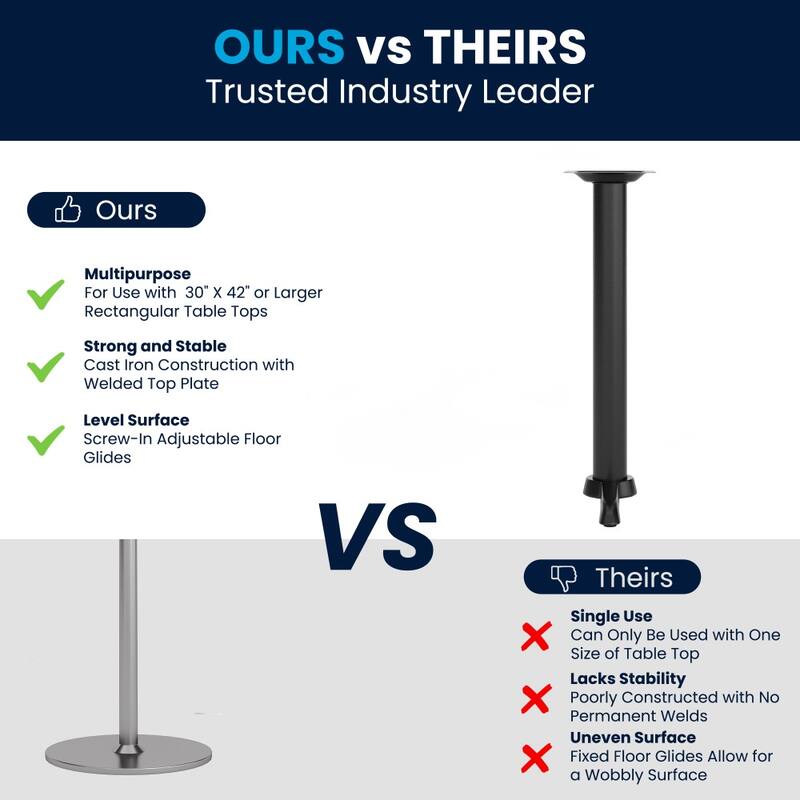 5" x 22" Restaurant Table T-Base with 3" Dia. Table Height Column - 5"D x 22"W x 28"H