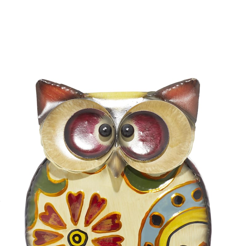 Metal Owl Indoor Outdoor Decorative Garden Sculpture with Floral Pattern - Yellow - Roche River Decor