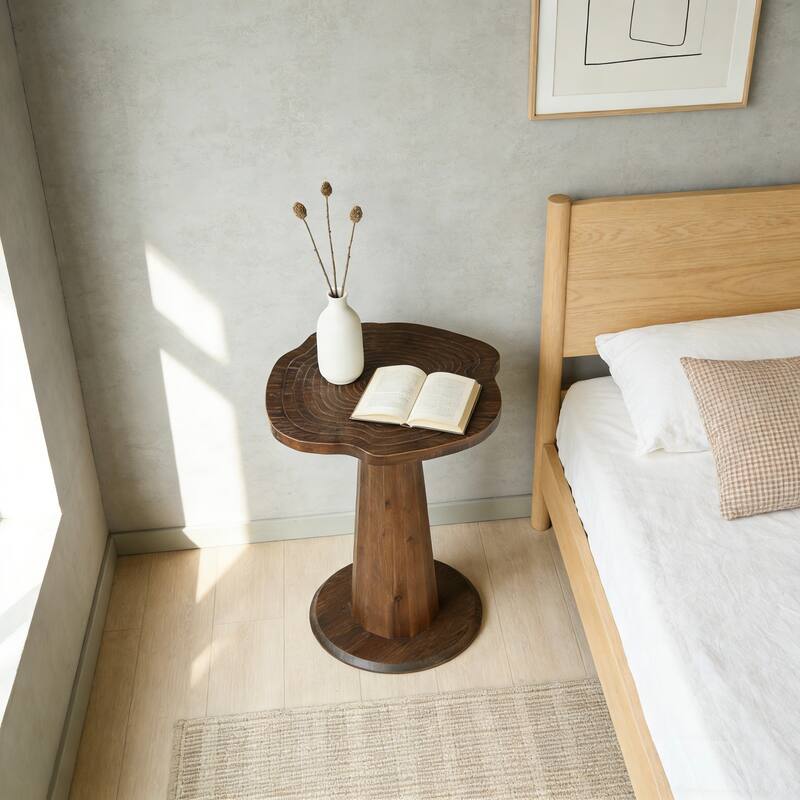 19.69" Solid Wood Stump Nightstand, Rustic Side Table