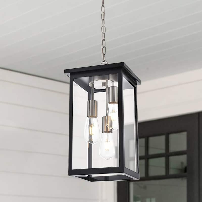 Black and Brushed Nickel Outdoor Pendant Light Fixture, Exterior Chandelier Hanging Lantern, Anti-Rust Waterproof - Black