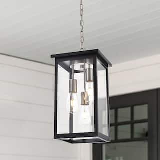 Black and Brushed Nickel Outdoor Pendant Light Fixture, Exterior Chandelier Hanging Lantern, Anti-Rust Waterproof