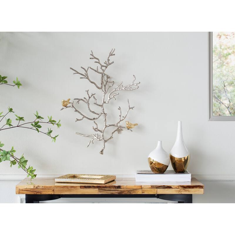 Set of 2, Industrial-style Wall Decor Branch Wall Sculptures with Bird Accents, for Living Room, Office and Entryway