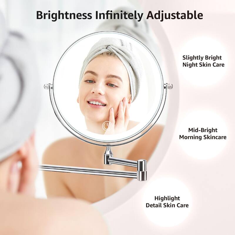 Yulika Rechargeable Lighted Wall Mounted Makeup Mirror with 3 Color Lights Double Sided 1X/10X or 1X/7X
