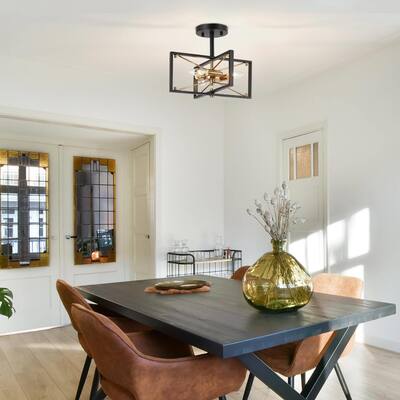 Modern Black Gold 3-Light Semi Flush Ceiling Light Sputnik Starburst Chandeliers - 13"L x 10.5"H