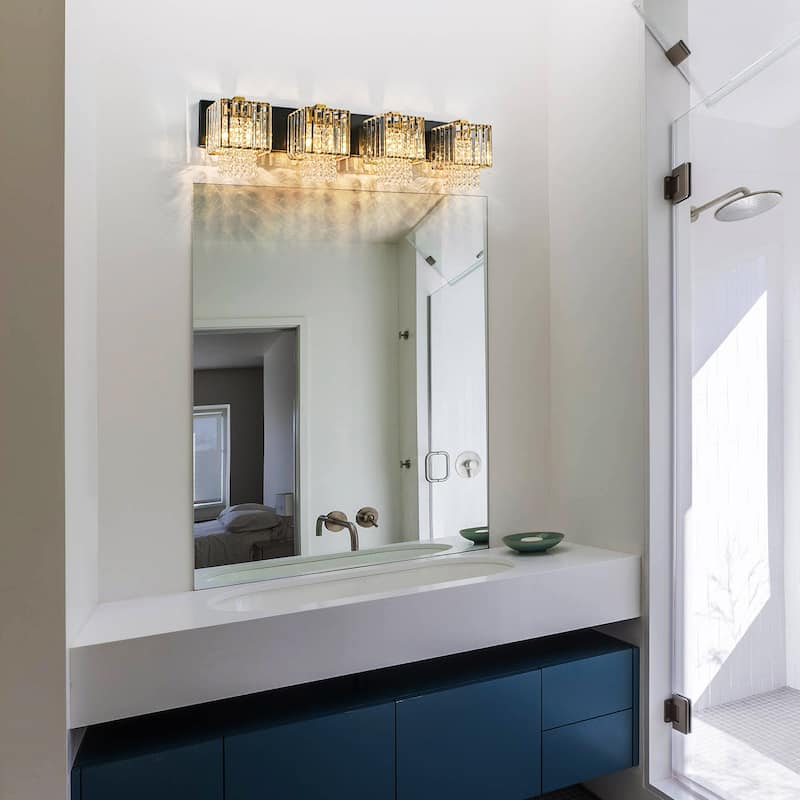 Modern Dimmable Glam Crystal Bathroom Vanity Lights Linear Black Gold Wall Light - Black & Gold