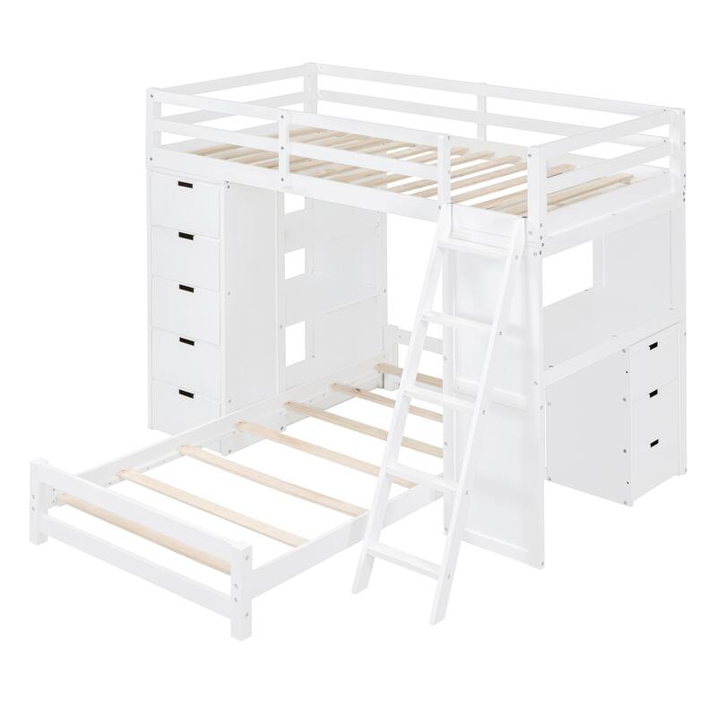Twin over Twin Bunk Bed with LED Light and USB Ports